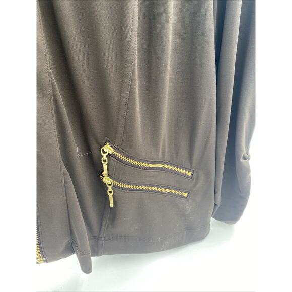 Chicos 3 Jacket Womens XL Maroon Faux Suede Gold Zip Up Pockets Collarless Coat - Picture 2 of 6
